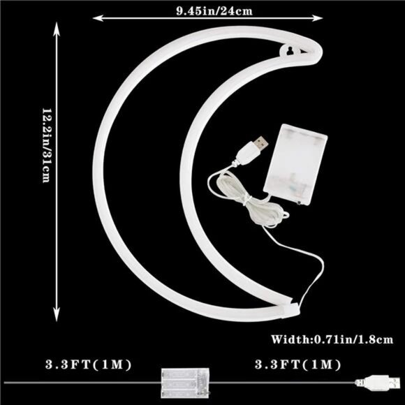 LED Warm White Moon Neon Light, Cute Neon Moon Sign,Christmas Room Decor - Picture 2 of 7